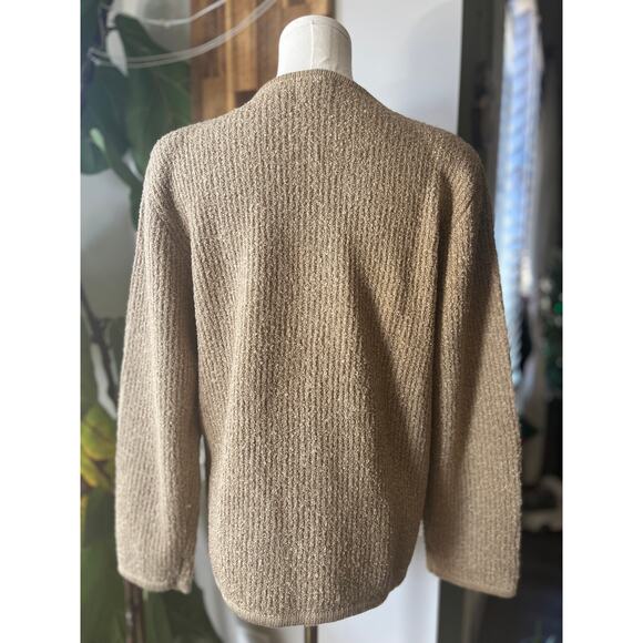 Vintage 80s Tan Boucle Button Front Cardigan Sweater Size Large - Picture 4 of 6